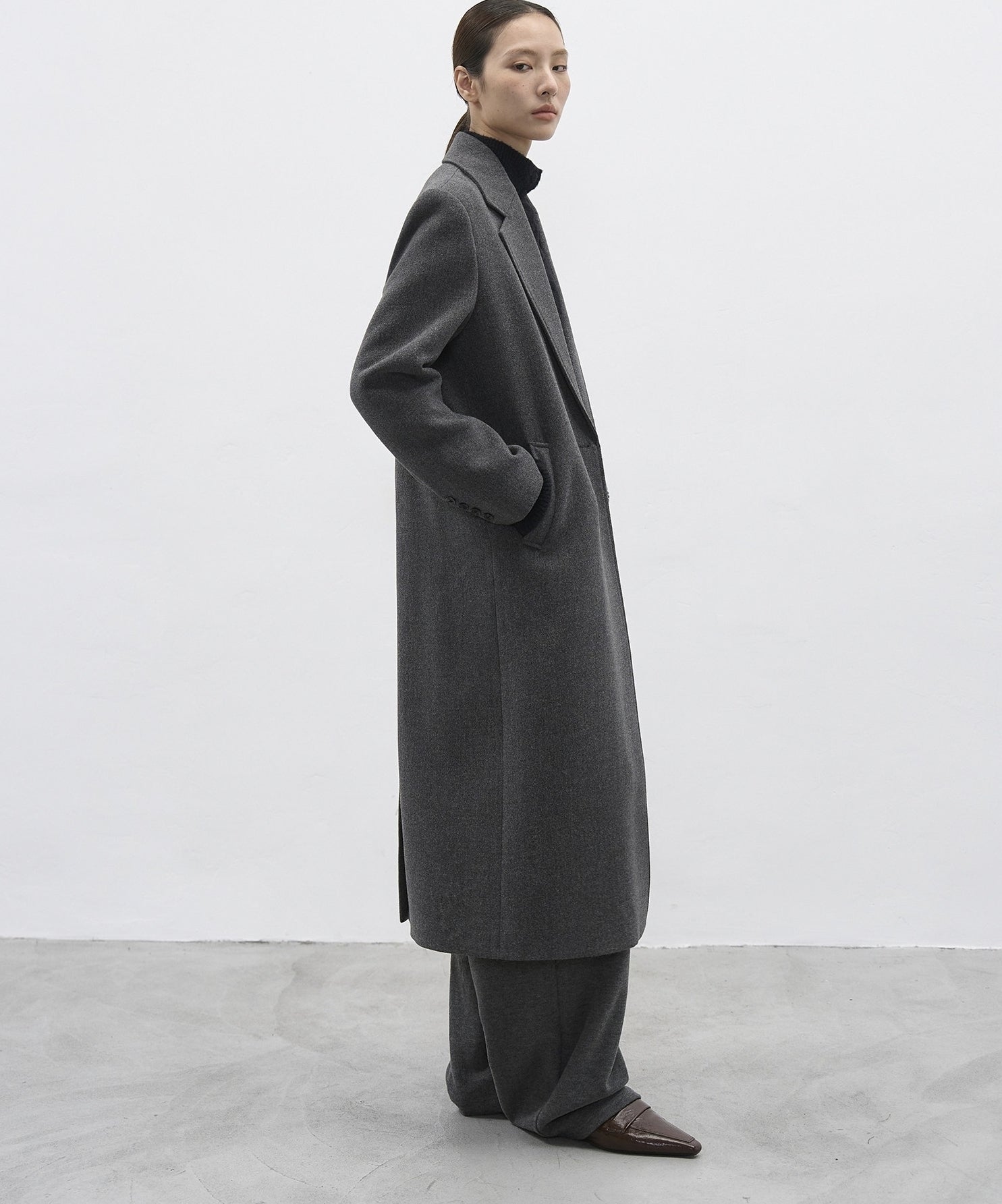 Grey Oversized Tailored Wool Long Coat