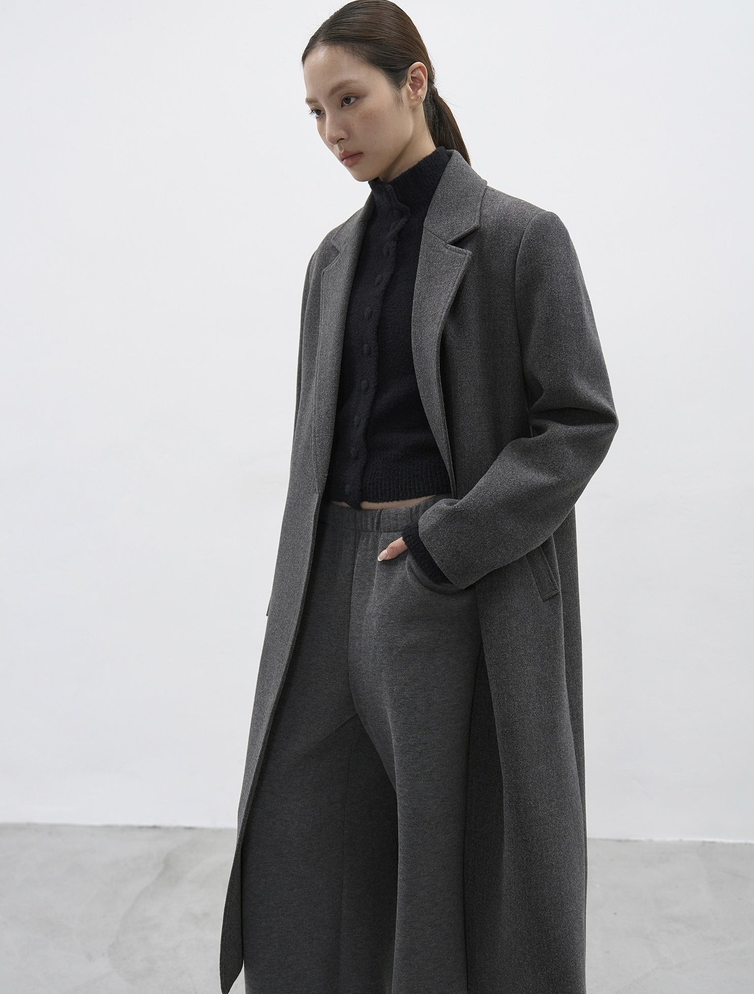 Grey Oversized Tailored Wool Long Coat