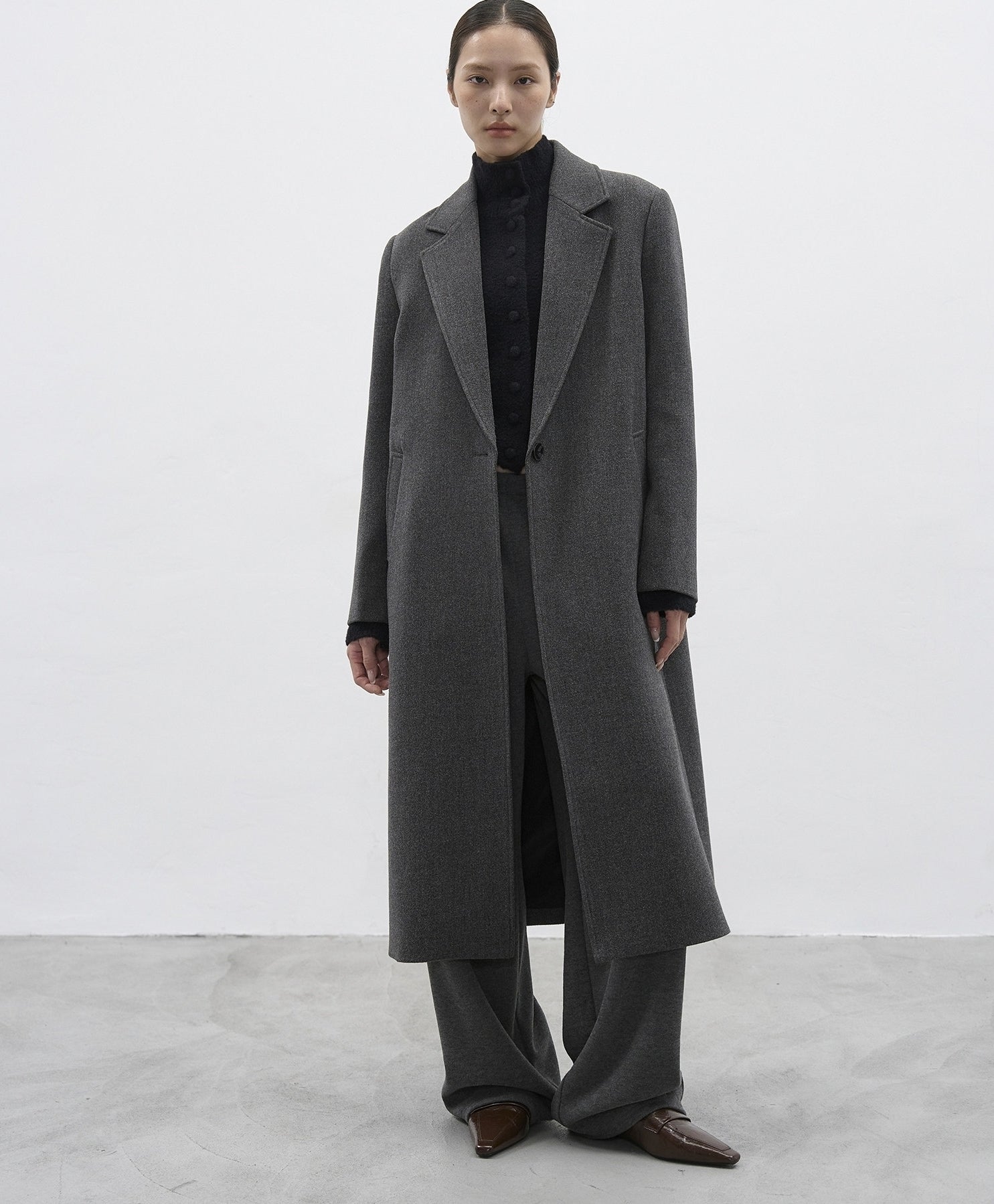 Grey Oversized Tailored Wool Long Coat