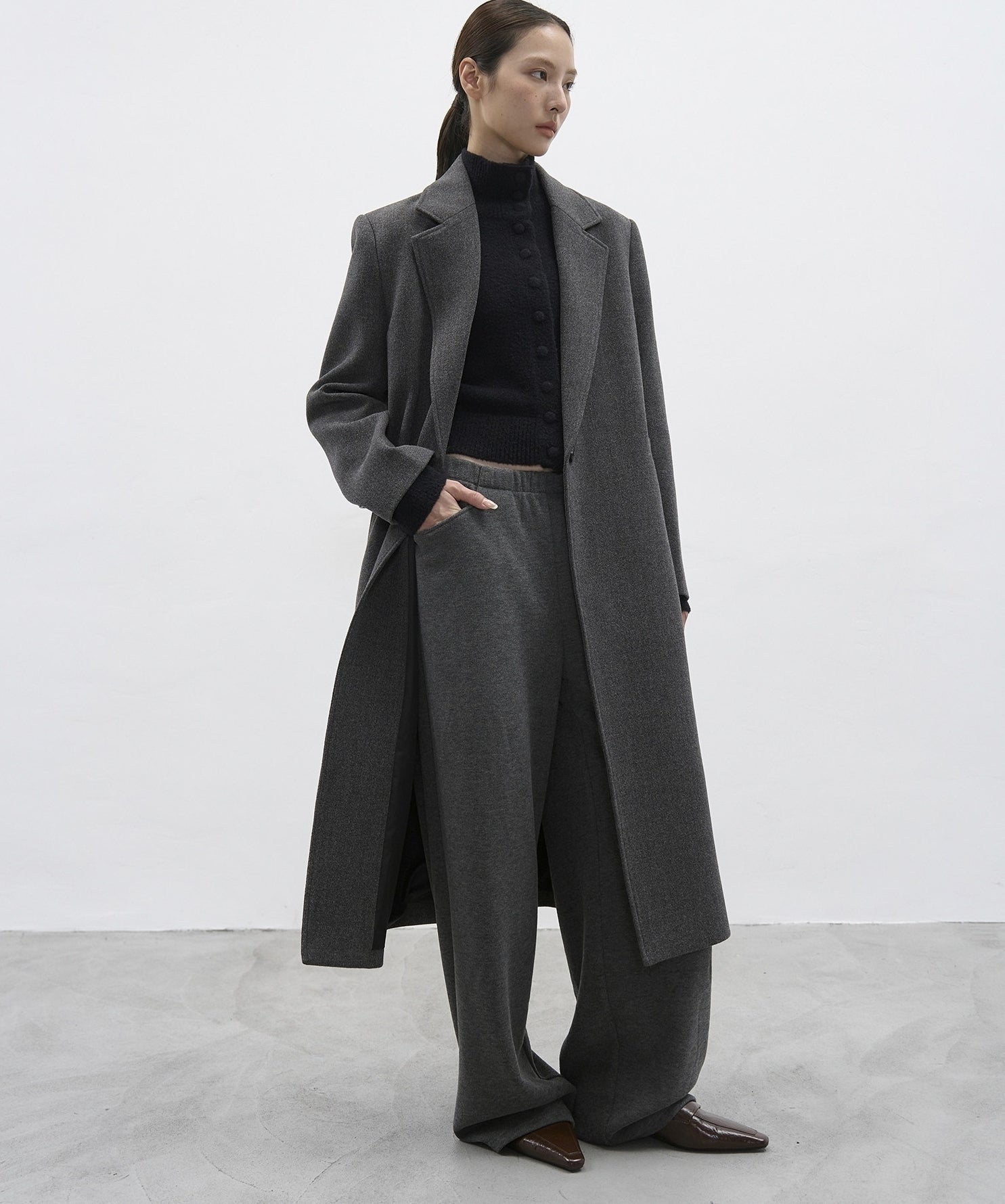 Grey Oversized Tailored Wool Long Coat