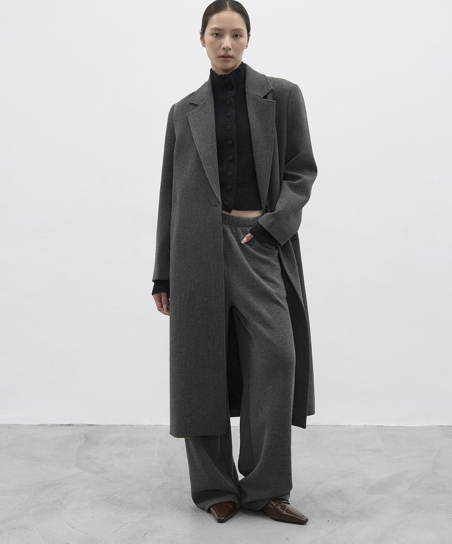 Grey Oversized Tailored Wool Long Coat