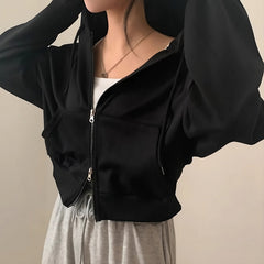 Black Oversized Zipper Hooded Jacket
