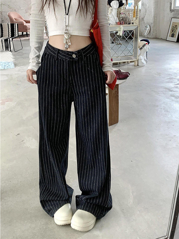 Black Pinstripe Wide Leg Pants
