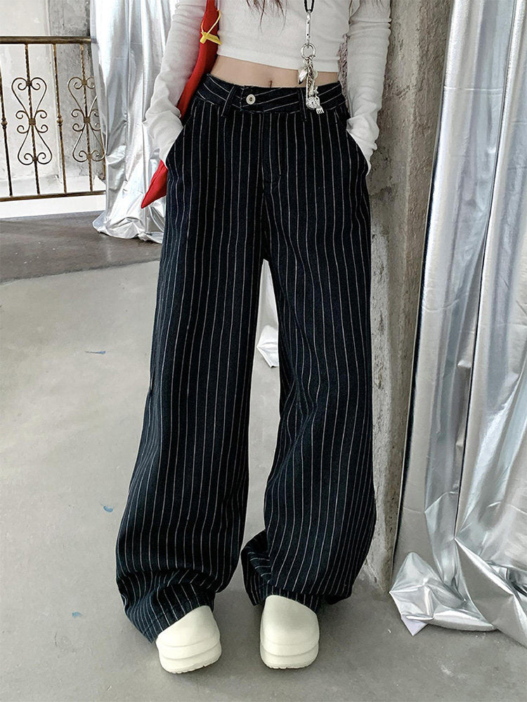 Black Pinstripe Wide Leg Pants