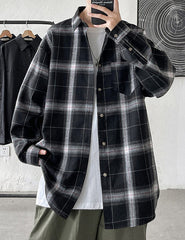 Black Plaid Collared Pocket Shirt