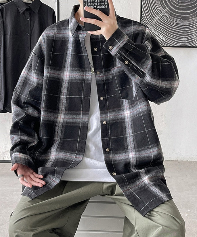 Black Plaid Collared Pocket Shirt