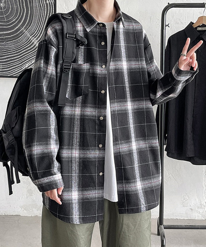 Black Plaid Collared Pocket Shirt