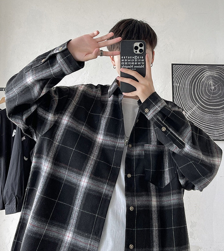 Black Plaid Collared Pocket Shirt