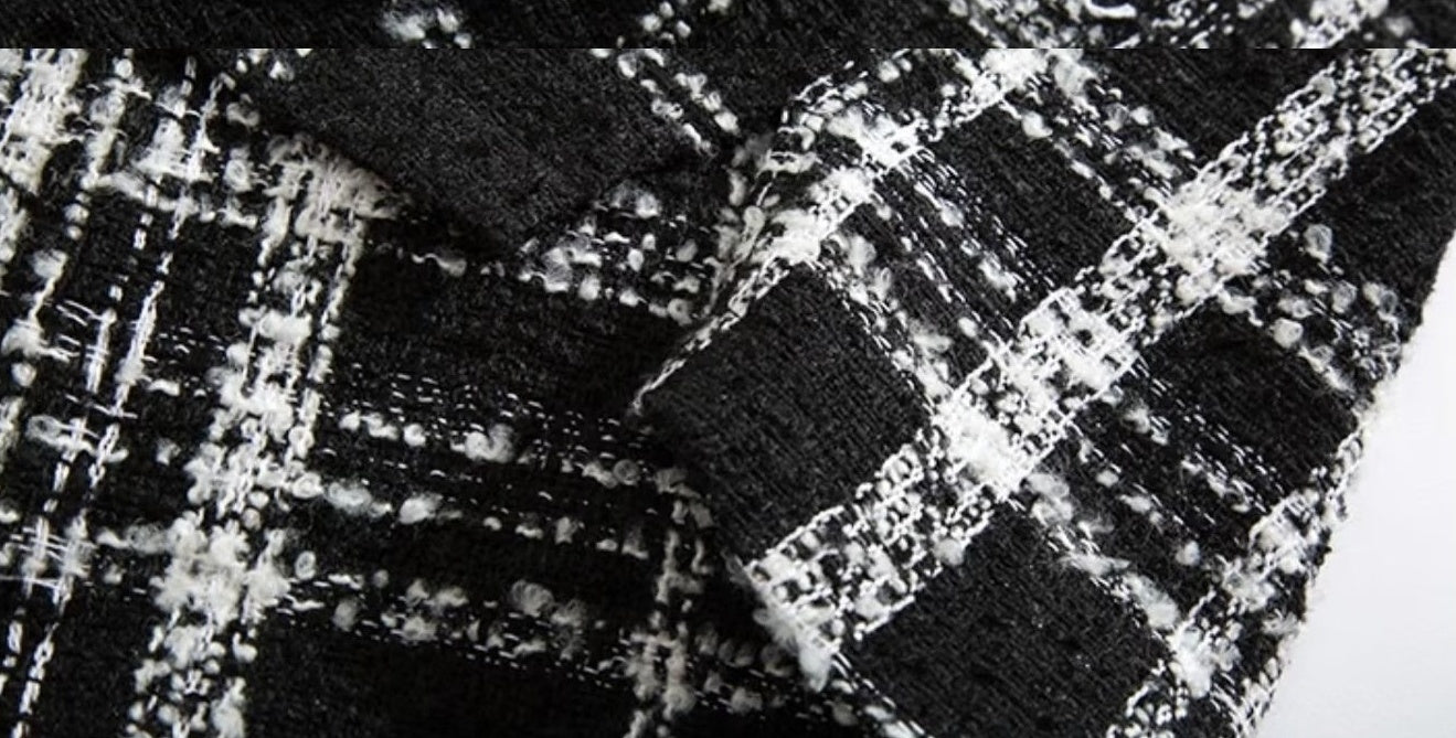 Black Plaid Front Pocket Tweed Jacket