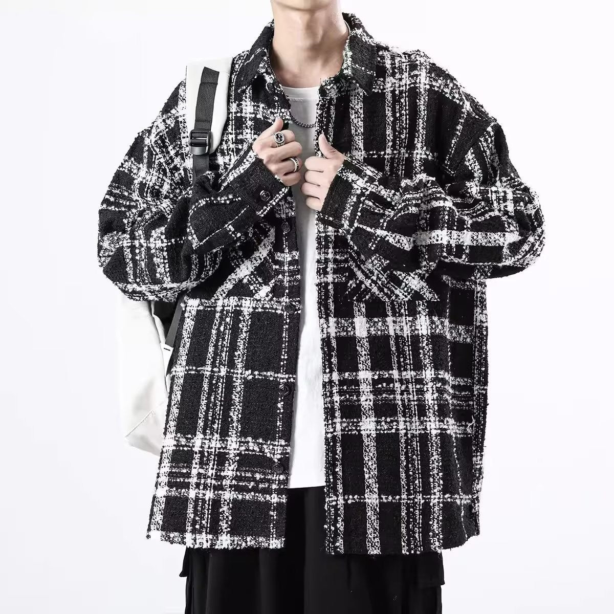 Black Plaid Front Pocket Tweed Jacket