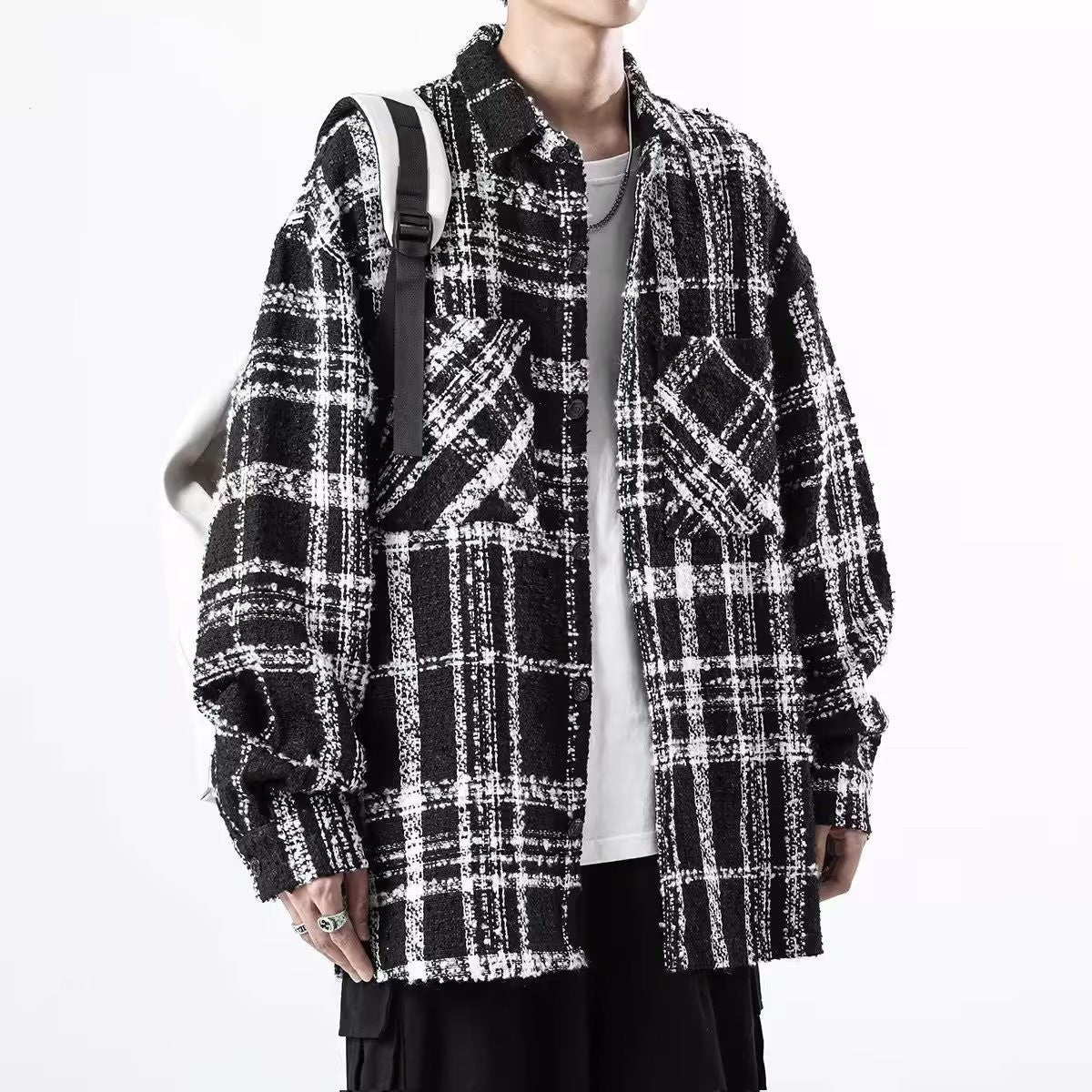 Black Plaid Front Pocket Tweed Jacket