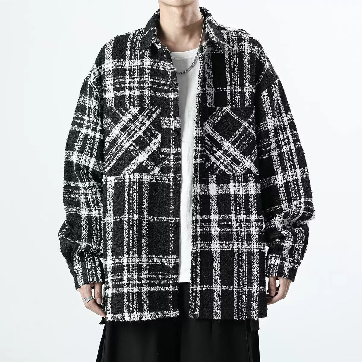 Black Plaid Front Pocket Tweed Jacket