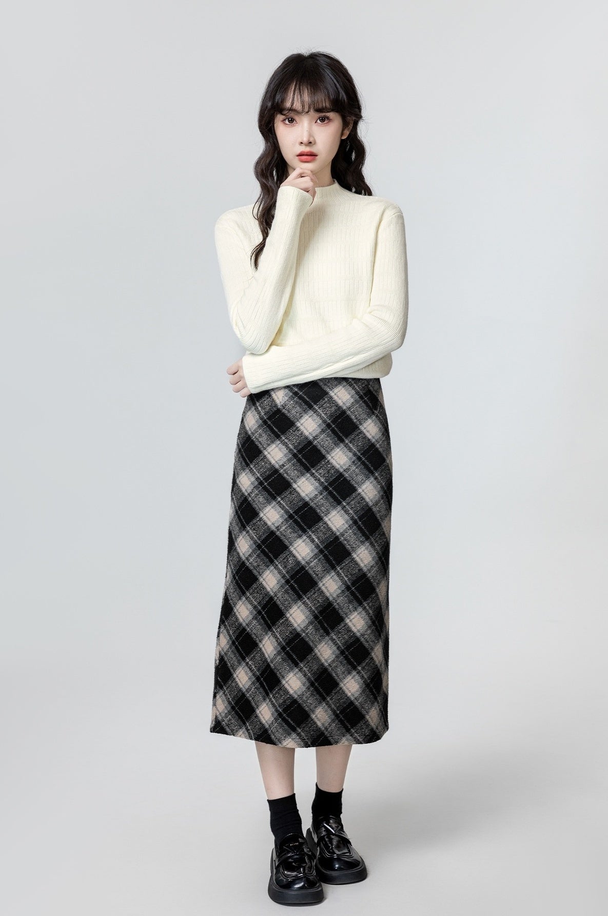 Black Plaid Highwaist Skirt