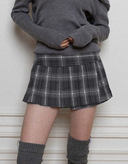 Black Plaid Pleated Skort