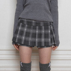 Black Plaid Pleated Skort