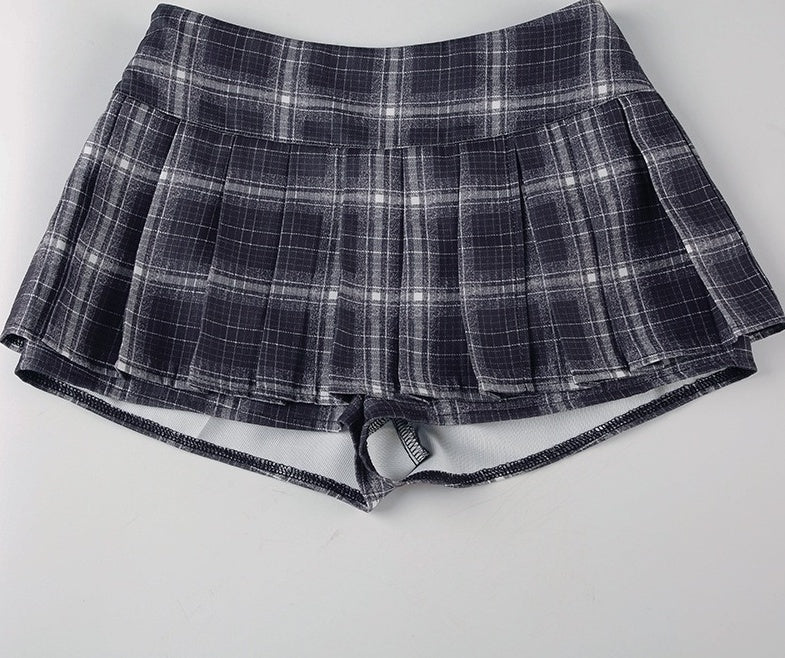 Black Plaid Pleated Skort