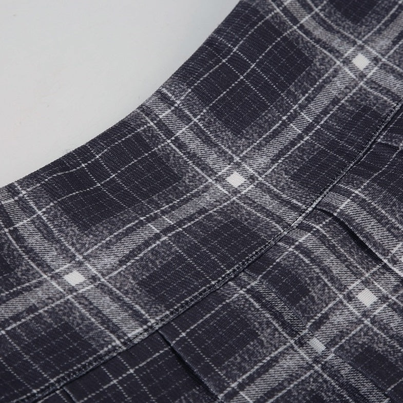 Black Plaid Pleated Skort