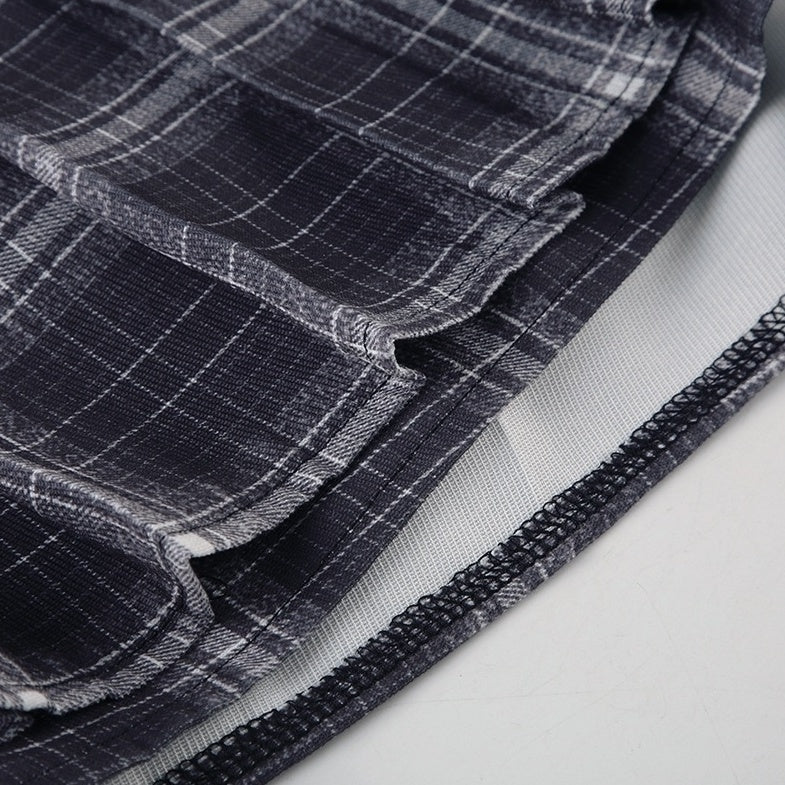 Black Plaid Pleated Skort