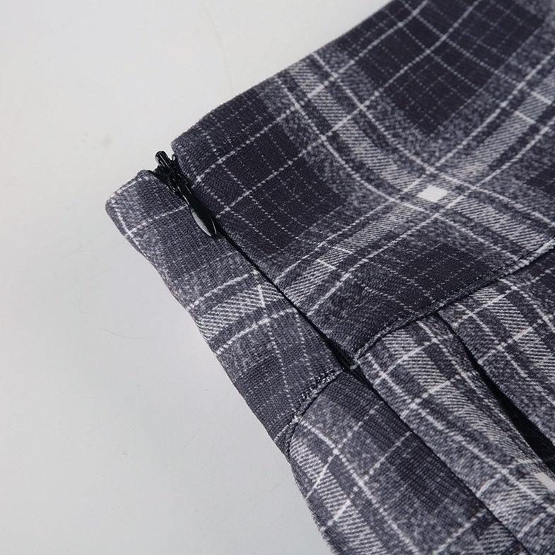 Black Plaid Pleated Skort