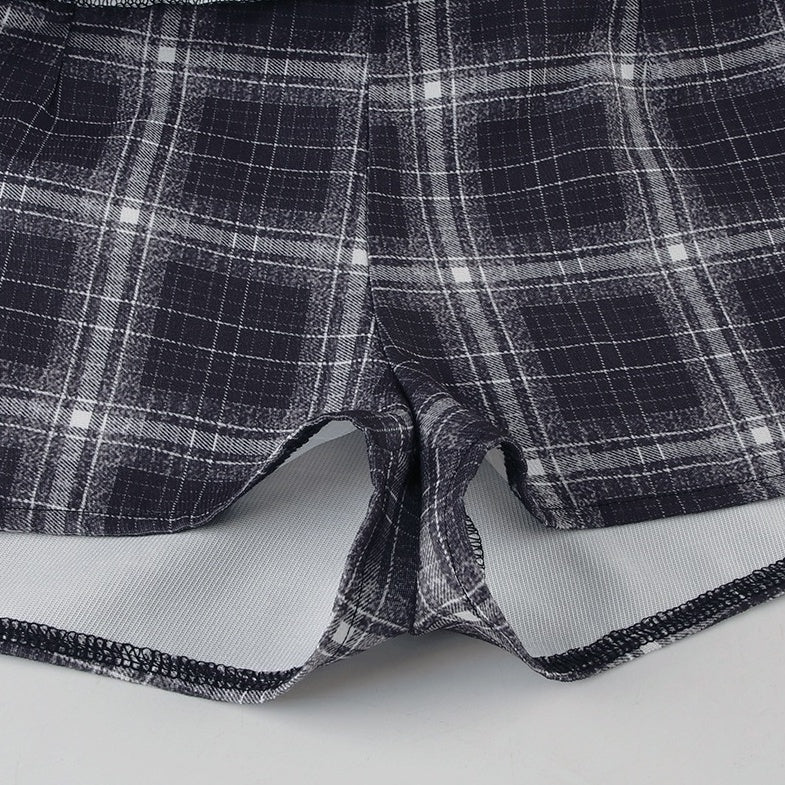 Black Plaid Pleated Skort