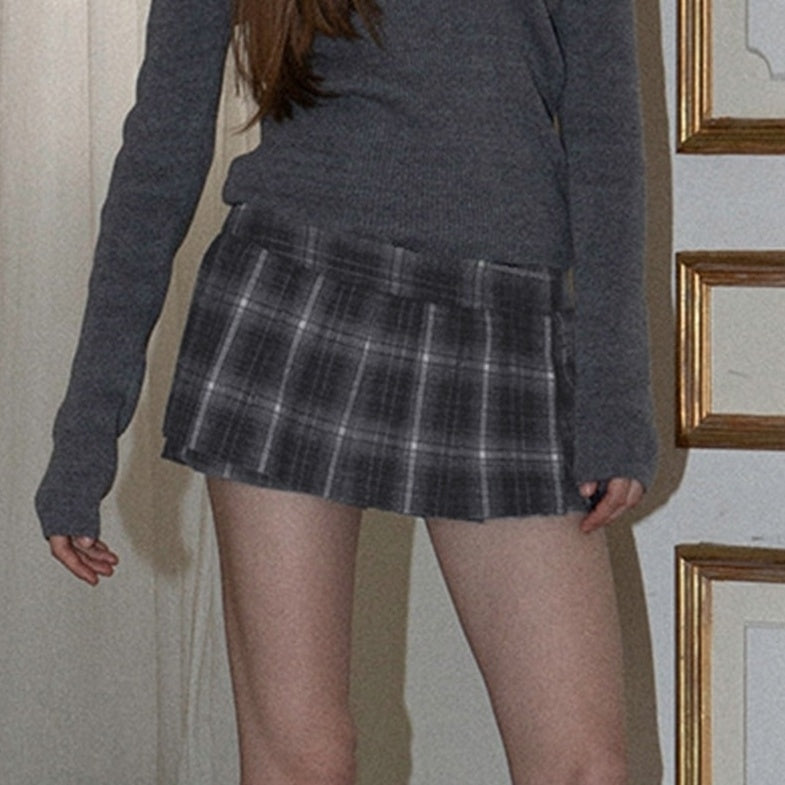 Black Plaid Pleated Skort