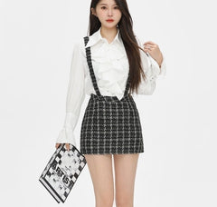 Black Plaid Suspender Skirt