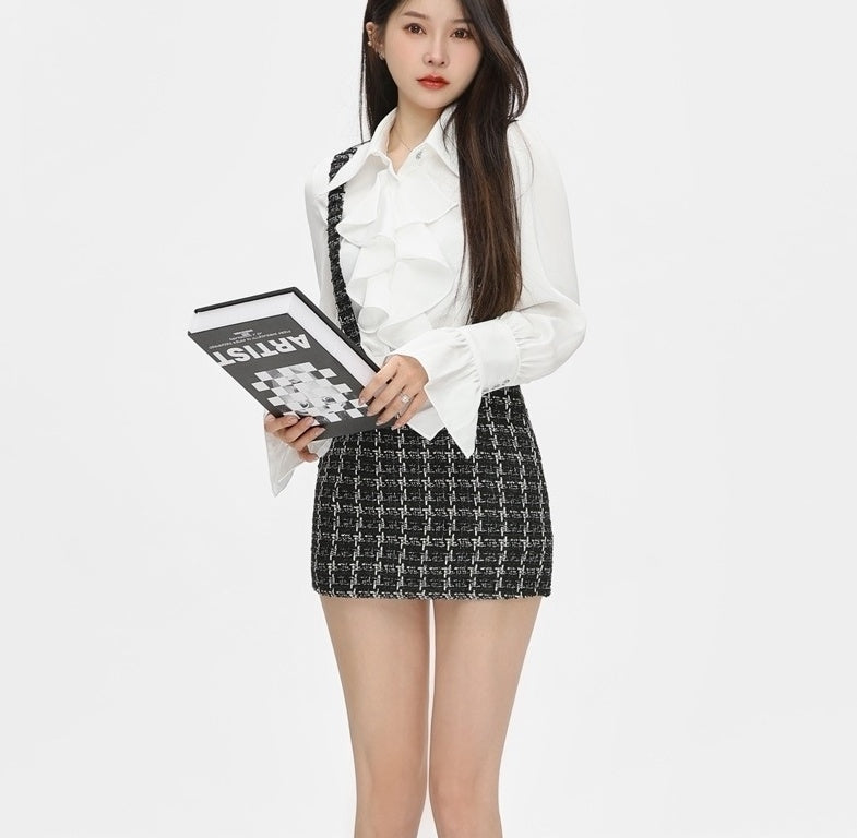 Black Plaid Suspender Skirt