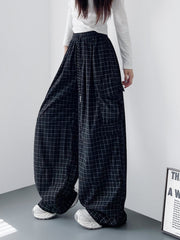 Black Plaid Wide Leg Cargo Pants