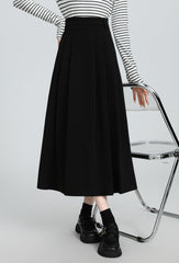 Black Pleated Highwaist Midi Skirt