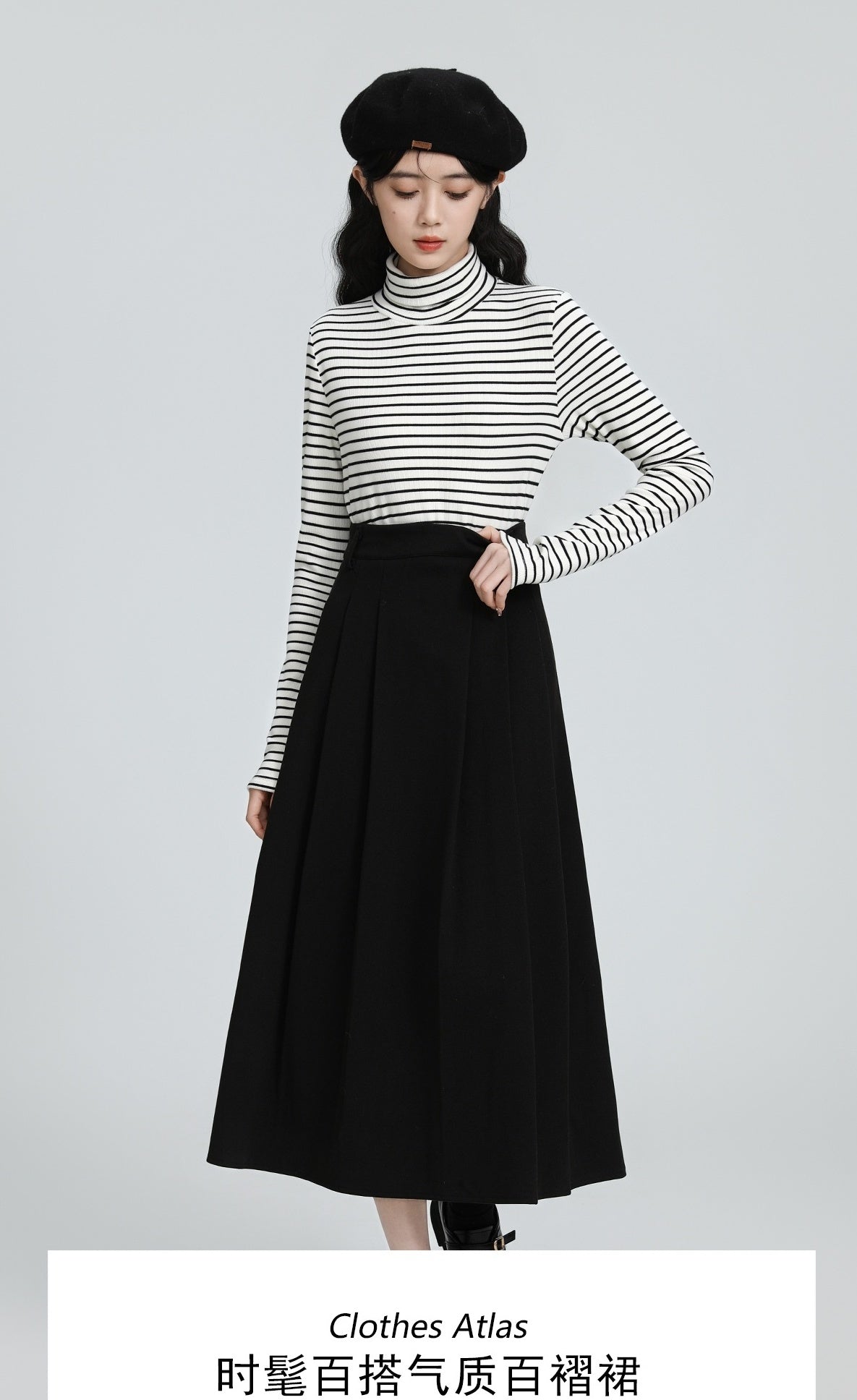 Black Pleated Highwaist Midi Skirt