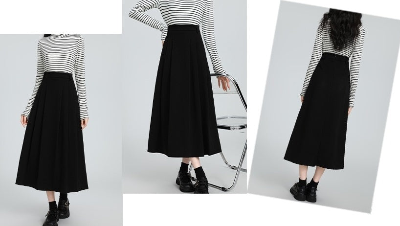 Black Pleated Highwaist Midi Skirt