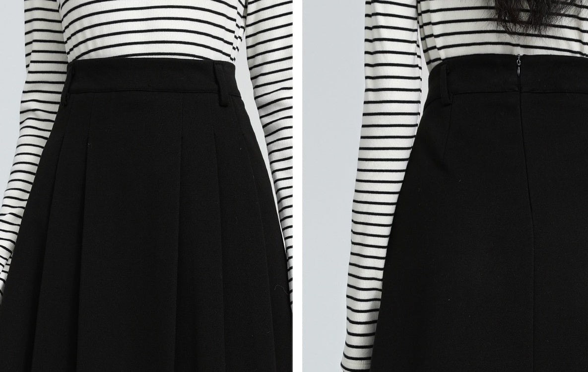 Black Pleated Highwaist Midi Skirt