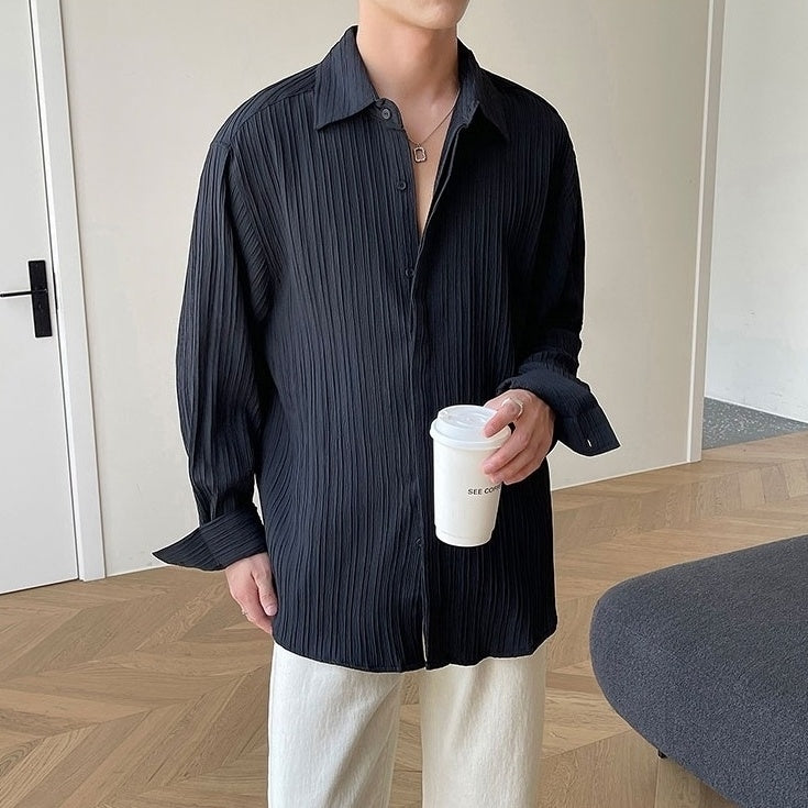 Black Pleated Textured Shirt