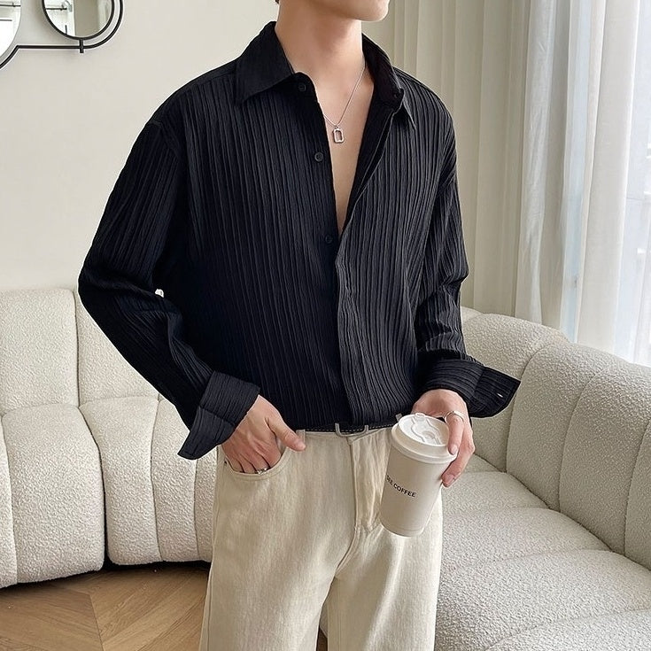 Black Pleated Textured Shirt