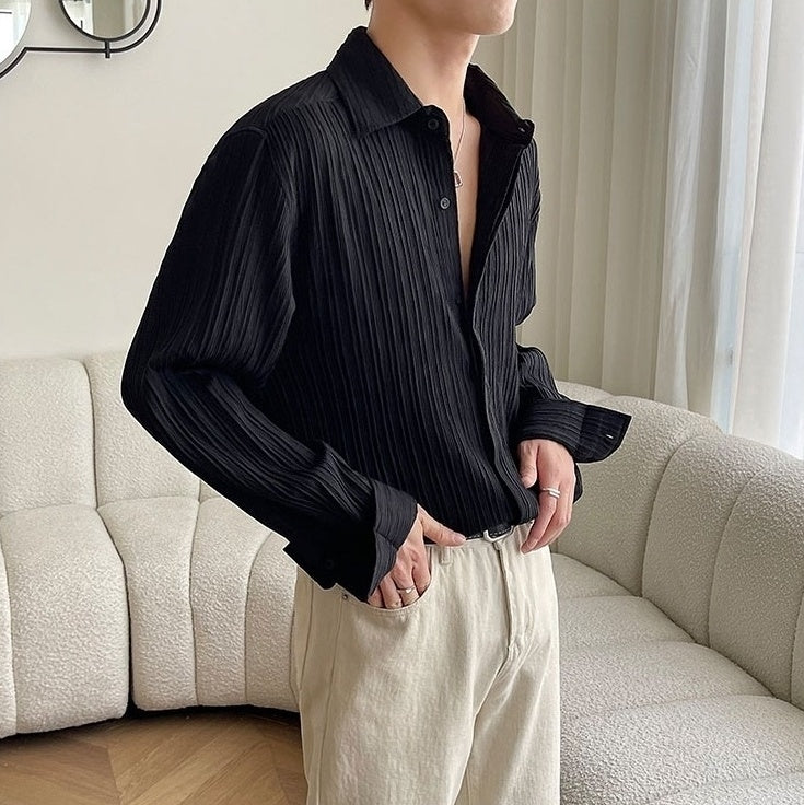 Black Pleated Textured Shirt