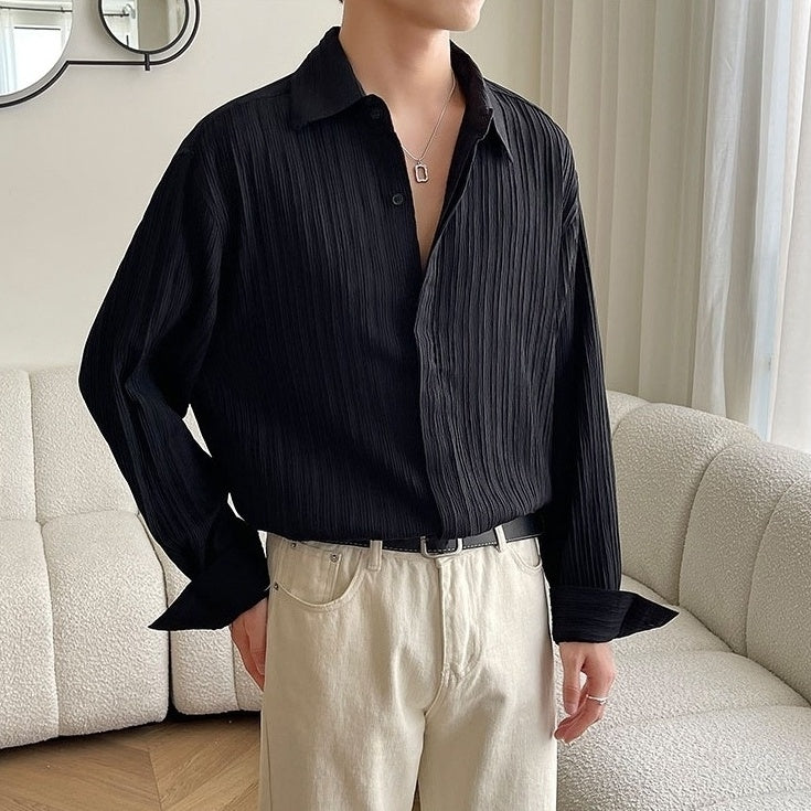 Black Pleated Textured Shirt
