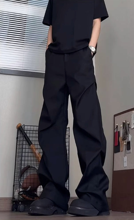 Black Pleats Wide Leg Pants