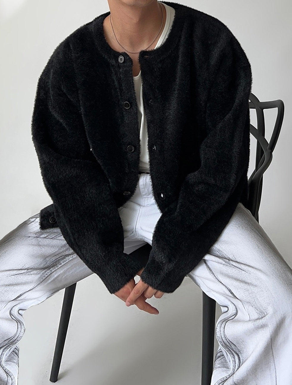 Black Plush Cozy Cardigan