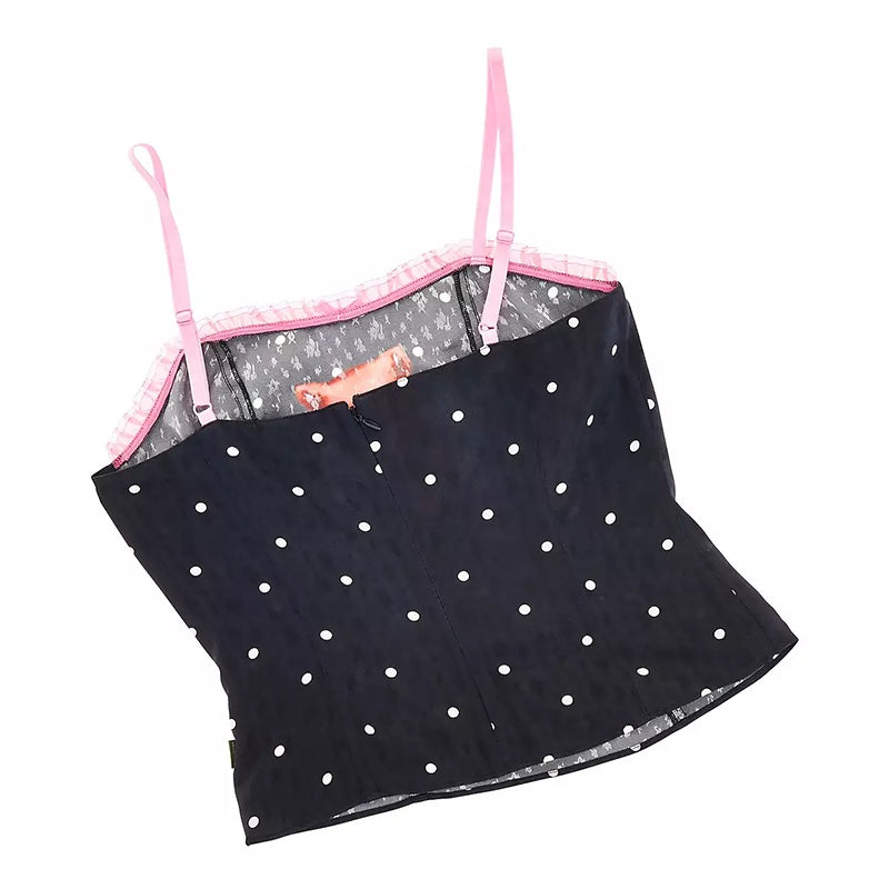 Black Polka Dots And Bear Camisole Top
