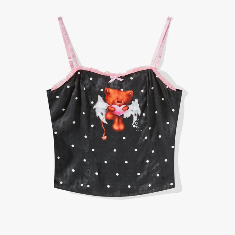 Black Polka Dots And Bear Camisole Top