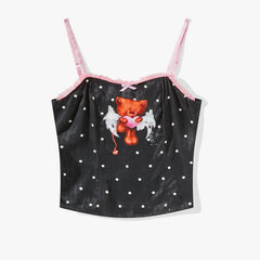 Black Polka Dots And Bear Camisole Top