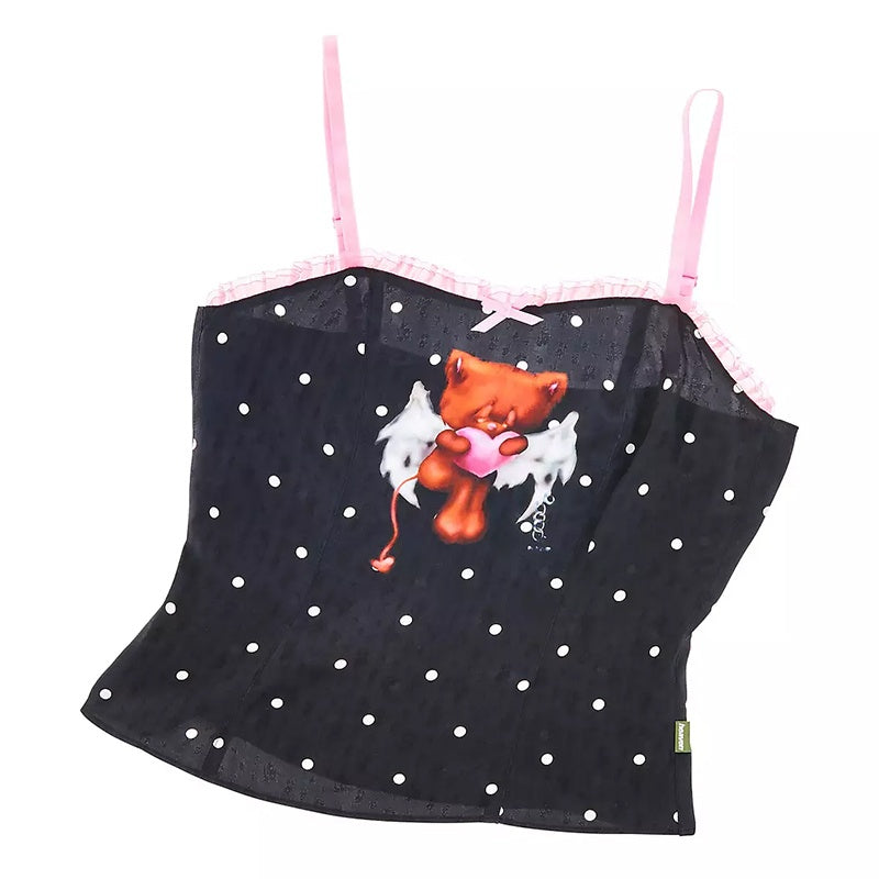 Black Polka Dots And Bear Camisole Top