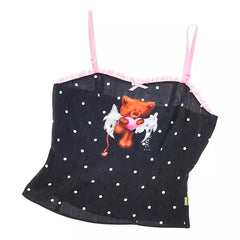 Black Polka Dots And Bear Camisole Top