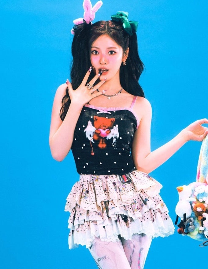 Black Polka Dots And Bear Camisole Top