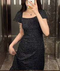 Black Polka Dots Open Back Dress