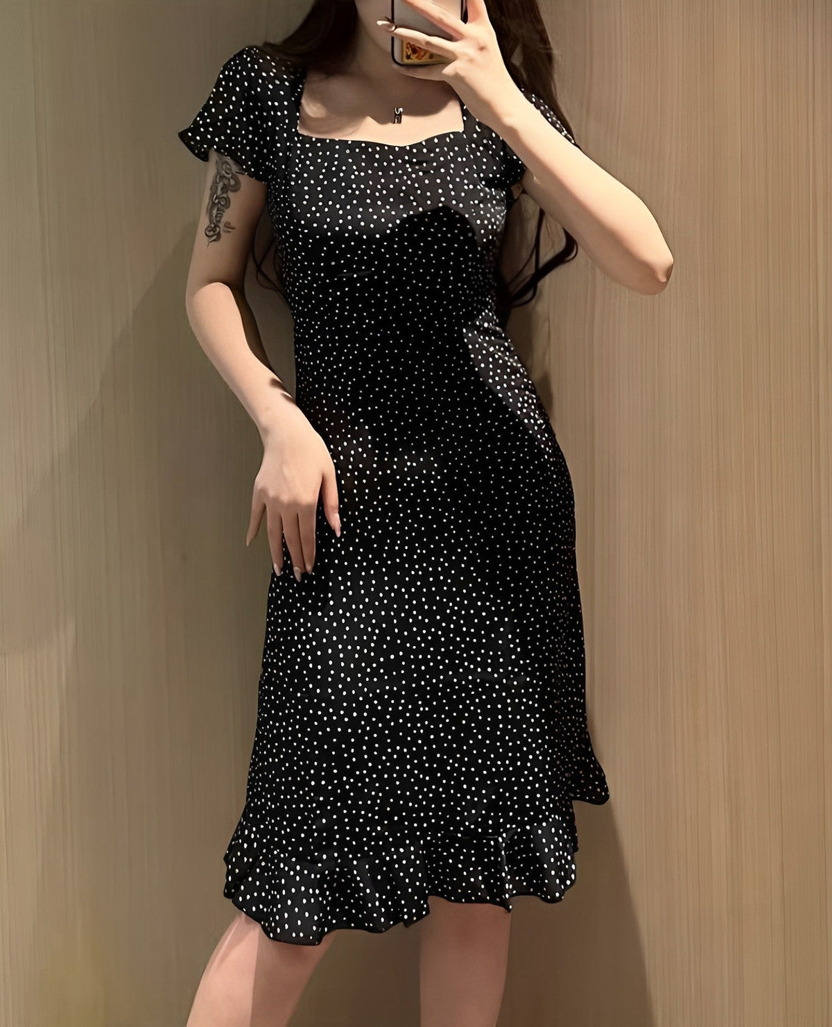 Black Polka Dots Open Back Dress