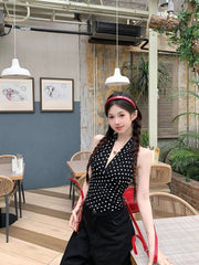 Black Polka Dots Halter Top
