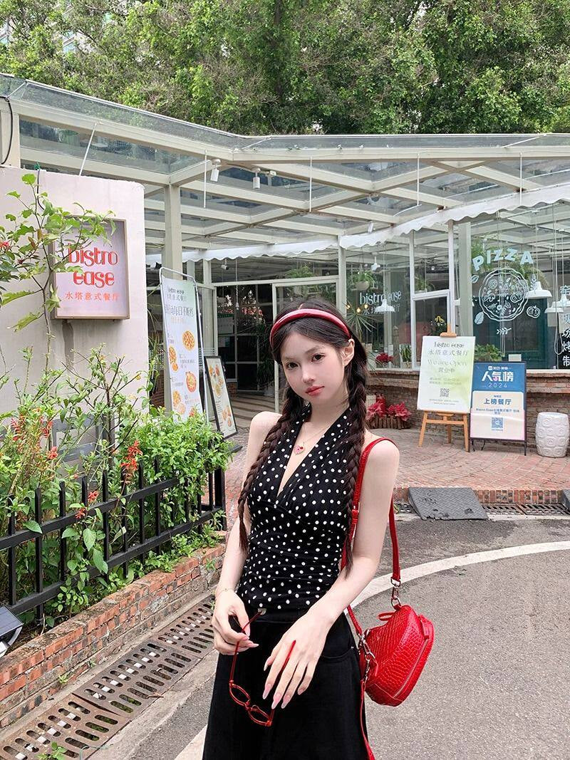 Black Polka Dots Halter Top