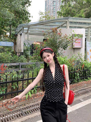 Black Polka Dots Halter Top