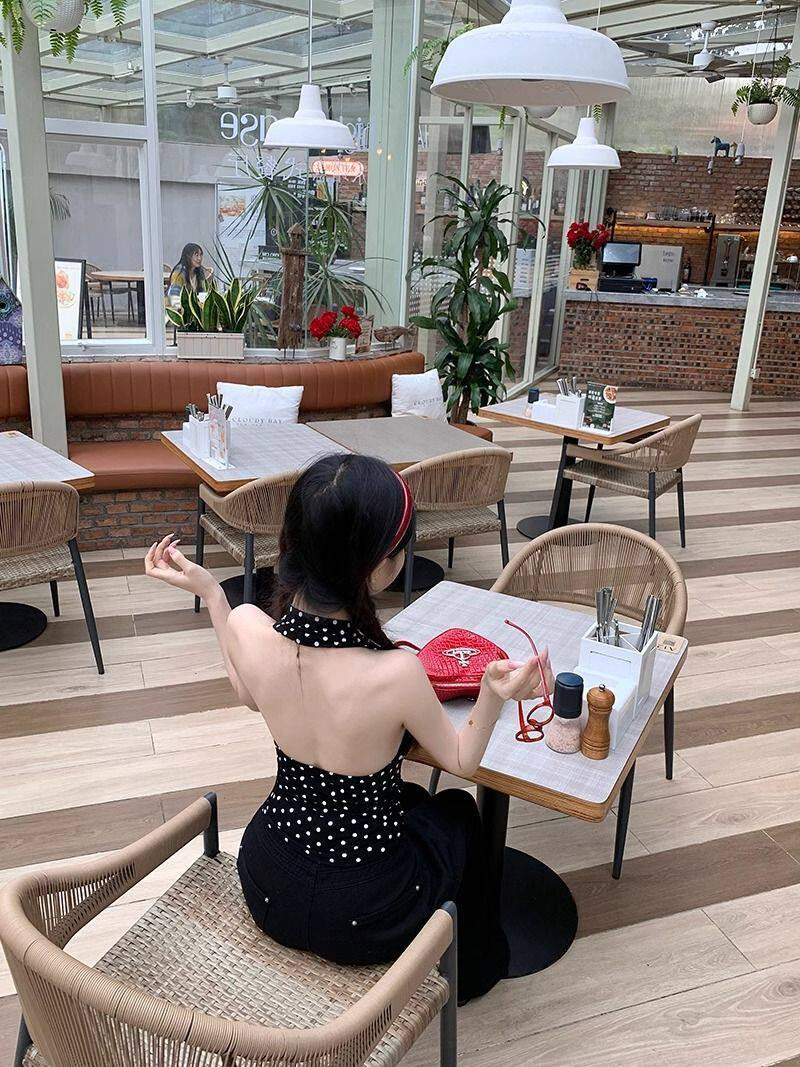 Black Polka Dots Halter Top
